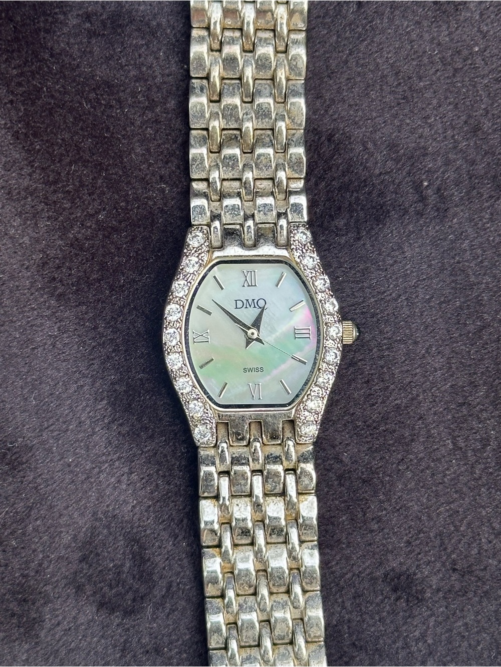 Women’s Silver-Tone Crystal Accent Watch with Mother-of-Pearl Dial Vintage QVC.